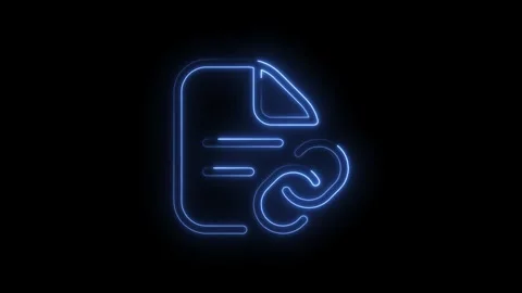 Glowing blue neon document icon with circular elements symbolizing data or .. 스톡 동영상 314552582