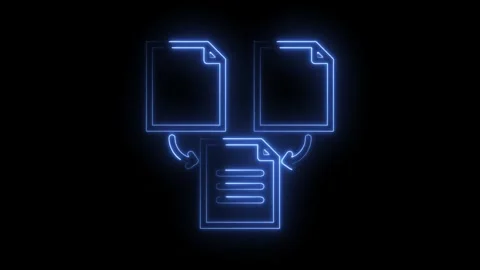 Glowing blue neon document icon animation representing data transfer mergin.. Stock Footage 314573941