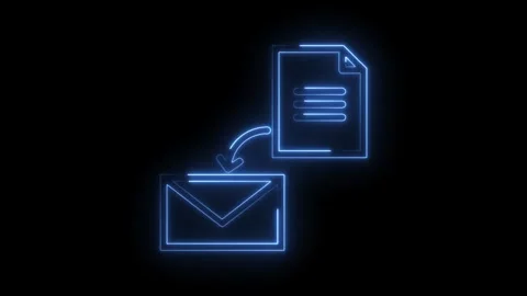 Glowing blue neon document icon transferring to envelope symbol on transpar.. Stock Footage 314573974
