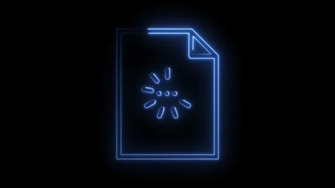 Glowing blue neon document icon with loading animation on transparent black.. Stock Footage 314573985