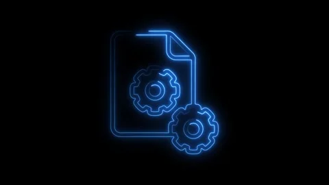 Glowing blue neon document icon with gears symbolizing settings configurati.. Stock Footage 314701246