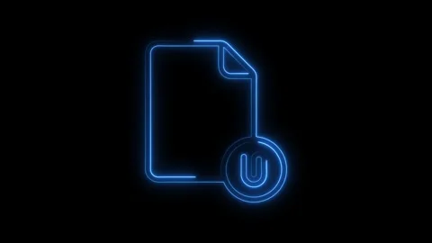 Glowing blue neon document icon with circular progress indicator on black b.. Stock Footage 314701277