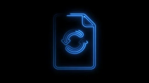 Glowing blue neon document icon with circular arrows symbolizing refresh re.. Stock Footage 314701361