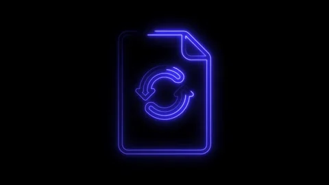 Glowing blue neon document icon with circular arrows symbol representing re.. Stock Footage 314701363