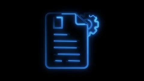 Glowing blue neon document icon with gear symbol representing process workf.. Stock Footage 314708864