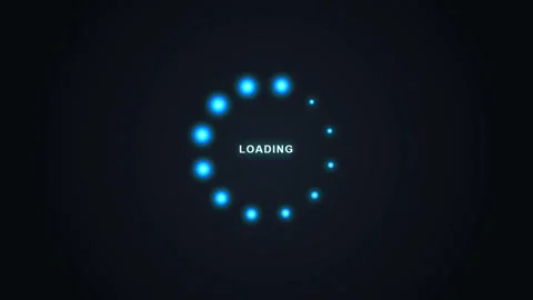 Glowing blue neon dots circular loading spinner with loading text animation Stock Footage 346779474
