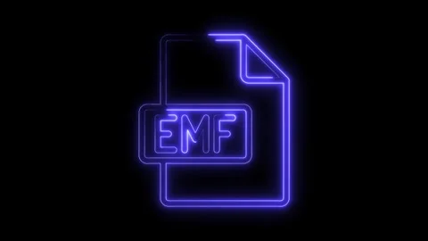 Glowing blue neon E M F file icon symbol isolated on black background futur.. Stock Footage 314553734