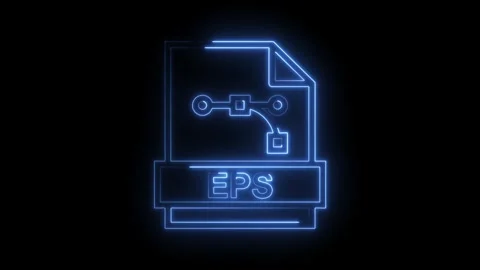 Glowing blue neon E P S file icon with vector graphic path on black backgro.. Stock Footage 314574434