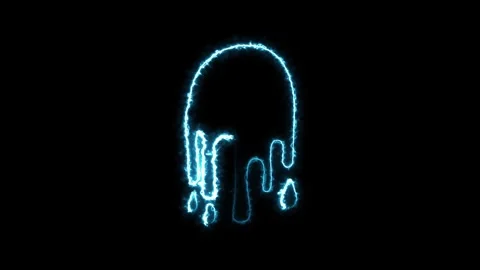 Glowing blue neon electric liquid drip shape Stock Footage 345803299