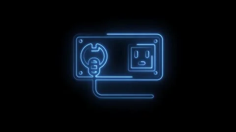 Glowing blue neon electric plug and socket symbol isolated on black backgro.. Stock Footage 315495653