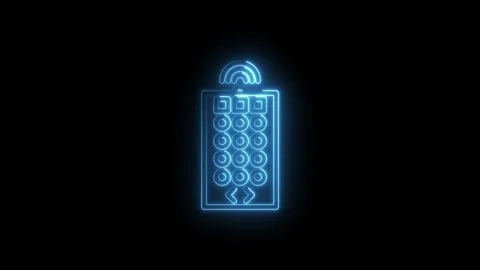 Glowing blue neon elevator control panel icon with up and down arrows and w.. Stock Footage 314558496