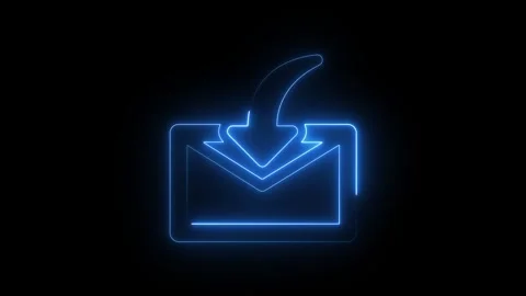 Glowing blue neon email icon with incoming arrow Vídeos de archivo 344734479