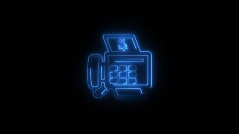 Glowing blue neon fax machine icon on black background Stock Footage 345473982
