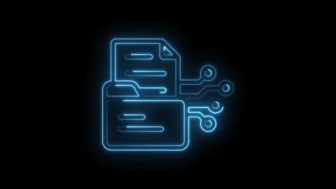 Glowing blue neon file folder icon connection to digital network technology Stock Footage 330781739