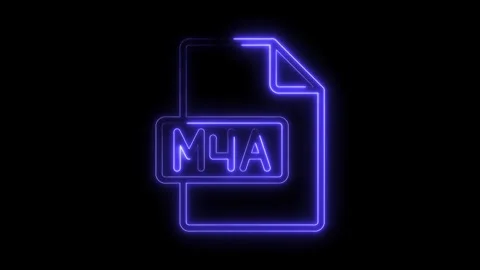 Glowing blue neon file icon with M4 text on transparent black background fu.. Stock Footage 314553685