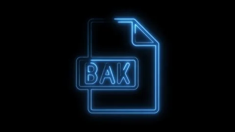 Glowing blue neon file icon with B A K extension on transparent black backg.. Stock Footage 314556677