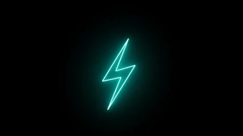 Glowing blue neon flickering lightning bolt, Flash icon. Charge flash icon... Stock Illustration