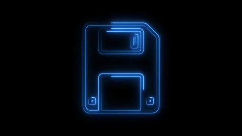 Glowing blue neon floppy disk icon animation isolated on black background f.. Stock Footage 314701355