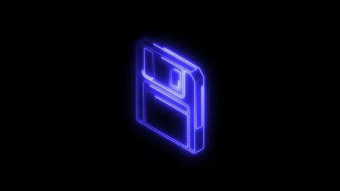 Glowing blue neon floppy disk icon isolated on black background futuristic .. Stock Footage 314705595