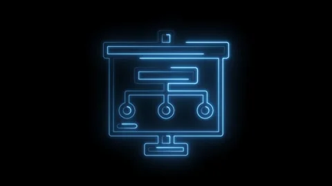 Glowing blue neon flowchart icon on black background representing business .. Stock Footage 315497257