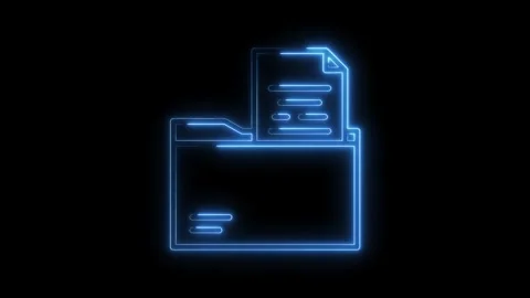 Glowing Blue Neon Folder Document Icon Isolated on Black Background Digital.. Stock Footage 315654171