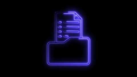 Glowing blue neon folder with documents animation on black background digital Stock Footage 322968666