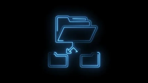 Glowing blue neon folder icon with arrows indicating data transfer and orga.. Stock Footage 314559101
