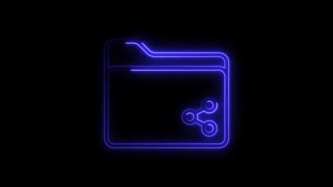 Glowing blue neon folder icon with share symbol animation isolated on black.. Stock Footage 314701310