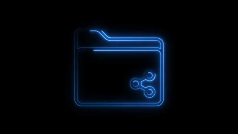 Glowing blue neon folder icon with share symbol animated outline on black b.. Stock Footage 314701312