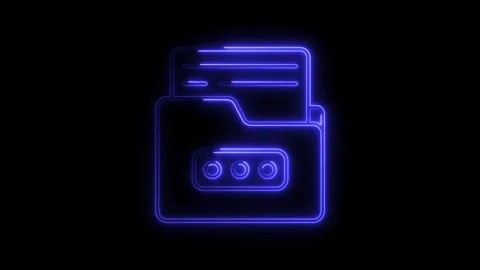 Glowing blue neon folder icon with circular elements representing data or s.. Stock Footage 314702017