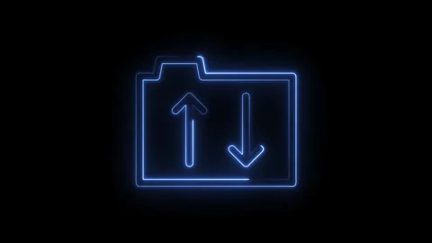 Glowing blue neon folder icon with up and down arrows symbolizing data tran.. Stock Footage 315497757