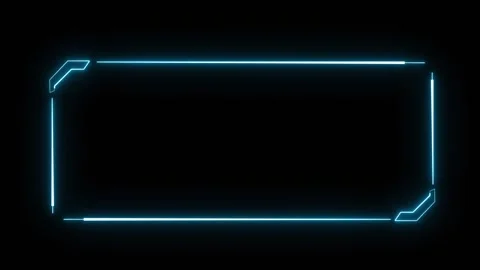 Glowing blue neon frame with digital HUD interface design on black background Stock Footage 347599043