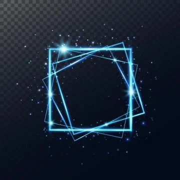 Glowing blue neon frame. Shining square banner isolated on transparent backgr Stock Illustration