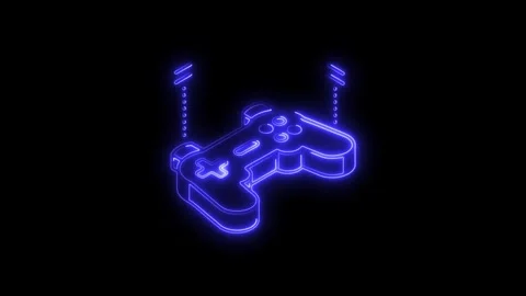 Glowing Blue Neon Game Controller Icon Isolated on Black Background Futuris.. Stock Footage 314703374
