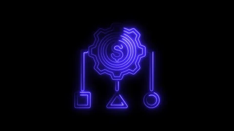 Glowing blue neon gear with dollar sign and connecting geometric shapes rep.. Stock Footage 314700734