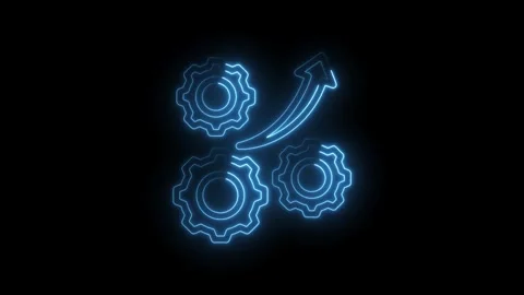 Glowing blue neon gears interlock with an upward trending arrow symbolizing Stock Footage 333953814