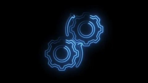 Glowing blue neon gears interlocking and rotating on a dark background repr.. Stock Footage 346014226