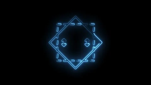Glowing blue neon geometric shape with arrows and dashed lines isolated on .. Stock Footage 314558352