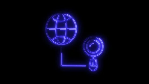 Glowing blue neon globe and computer mouse icon symbolizing global search o.. Stock Footage 314708723