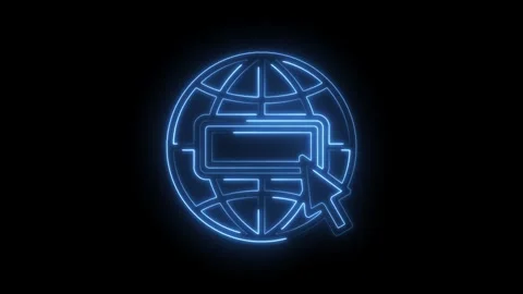 Glowing blue neon globe icon with cursor and search bar abstract digital an.. Stock Footage 346826387