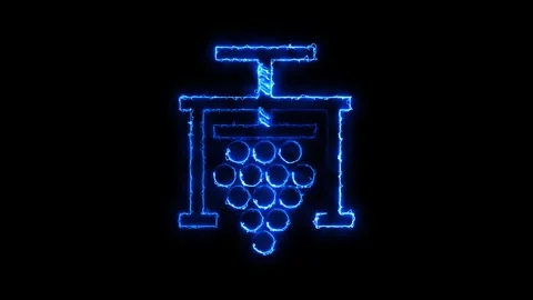 Glowing blue neon grape wine press icon on black background Video stock 344809821