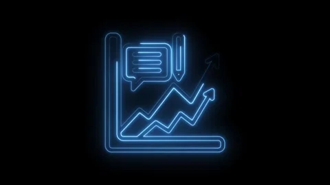 Glowing blue neon graph with upward trending arrow and speech bubble icon s.. Stock Footage 346141937