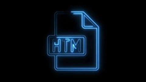 Glowing blue neon H T M file icon animation on transparent black background.. Stock Footage 314554078