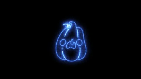 Glowing Blue Neon Halloween Pumpkin Animation on Black Background 4K Vídeos de archivo 341165415