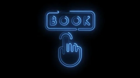 Glowing blue neon hand cursor clicking on a digital book button icon for on.. Stock Footage 315497560