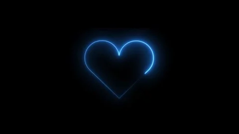 Glowing blue neon heart shape appears and pulsates on black background, rom.. Stock Footage 339985599