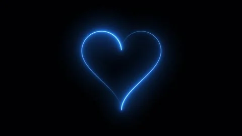 Glowing blue neon heart shape on black background Video stock 345109693