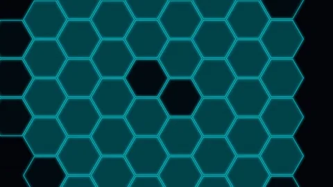 A glowing blue neon hexagon shape floating against a solid black background Vídeos de archivo 338310701