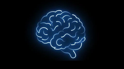 Glowing Blue Neon Human Brain Silhouette Animation Stock Footage 318955831