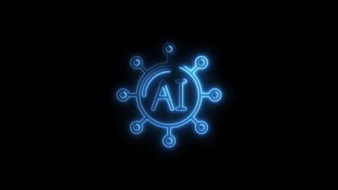 Glowing Blue Neon A I Icon Network Connection Futuristic Technology Digital.. Stock Footage 315655658